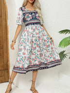 Round-Neck Bohemian Print Boho Dress