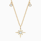 Rolo Chain Moissanite Starburst Pendant Necklace in Sterling Silver
