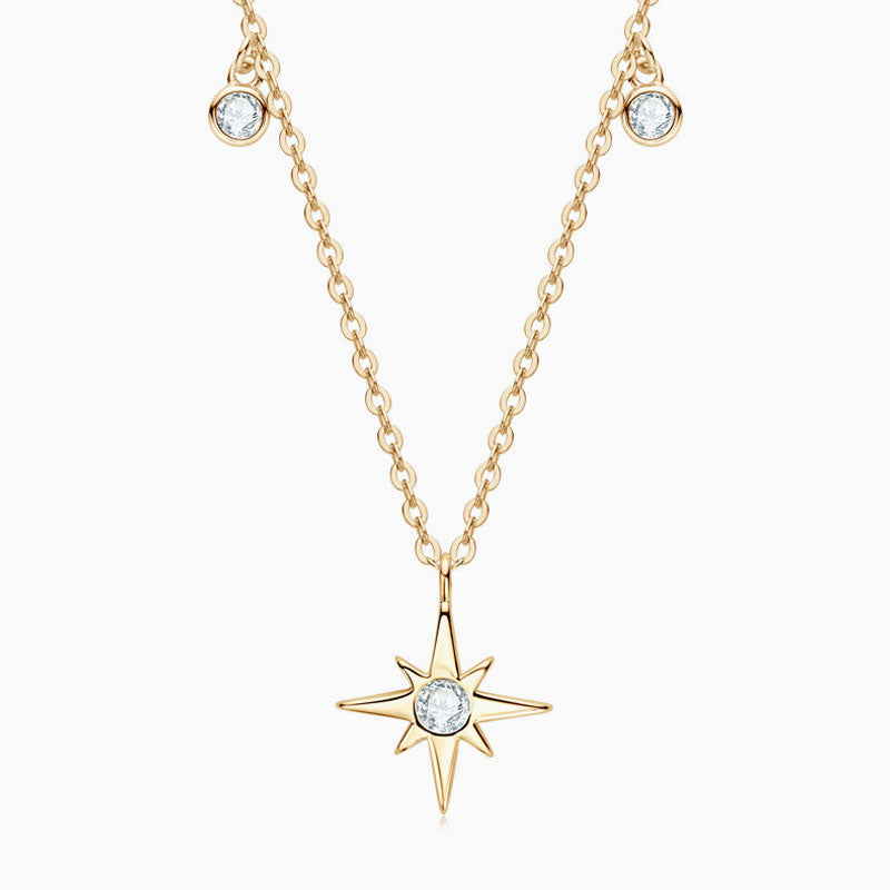 Rolo Chain Moissanite Starburst Pendant Necklace in Sterling Silver