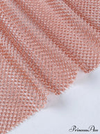 Round Splicing Neck Furry Hollow Mesh Glitter Arm Women's See-through Long Dress