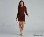 Ruched Babe Long Charming Sleeve Mini Dress
