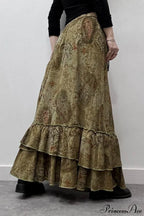 Ruched Botanical Tie Waist Skirt