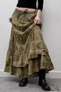Ruched Botanical Tie Waist Skirt