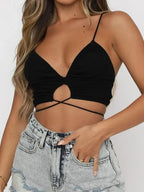 Ruched Deep V-Neck Crop Top