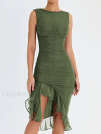 Ruched Irregular Hem Midi Dress