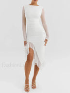 Ruched Irregular Hem Midi Dress