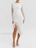Ruched Irregular Hem Midi Dress
