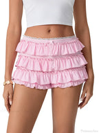 Ruched Lace Tiered Ruffled Short