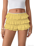 Ruched Lace Tiered Ruffled Short