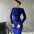 Ruched Long-sleeved Body-hugging Autumnal Elegant Club-ready Skinny Midi Dress