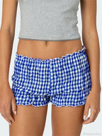 Ruched Plaid Slim Fit Short