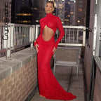 Red Ruched Cutout Maxi Dress