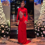 Red Ruched Cutout Maxi Dress