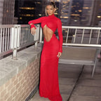 Red Ruched Cutout Maxi Dress