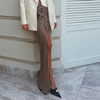 Ruched Split Floral Applique Maxi Skirt
