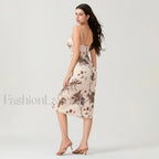 Khaki Ruched Square-neck Midi Dress