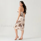 Khaki Ruched Square-neck Midi Dress