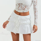 Ruched Tie-Up Front A-Line Skirt