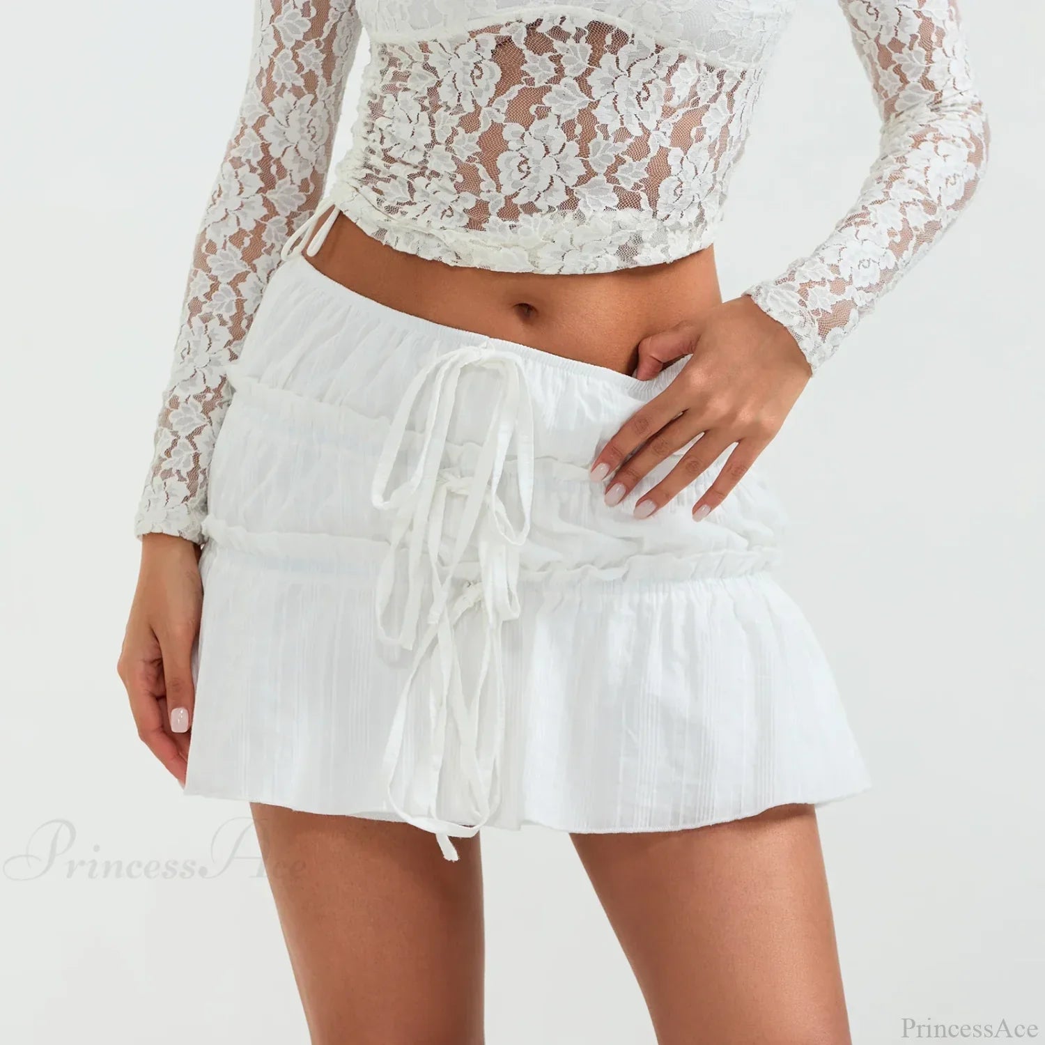 Ruched Tie-Up Front A-Line Skirt
