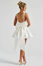 Square Neck Sleeveless Fit and Flare Oversized Back Bow Mini Dress