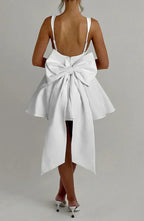Square Neck Sleeveless Fit and Flare Oversized Back Bow Mini Dress