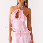 Ruffle Frill Cut-Out Crop Top