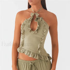 Ruffle Frill Cut-Out Crop Top