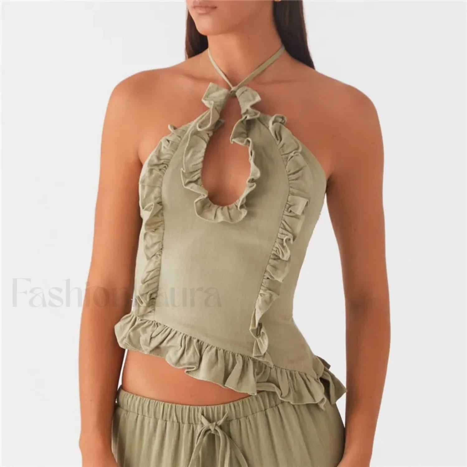Ruffle Frill Cut-Out Crop Top
