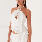 Ruffle Frill Cut-Out Crop Top