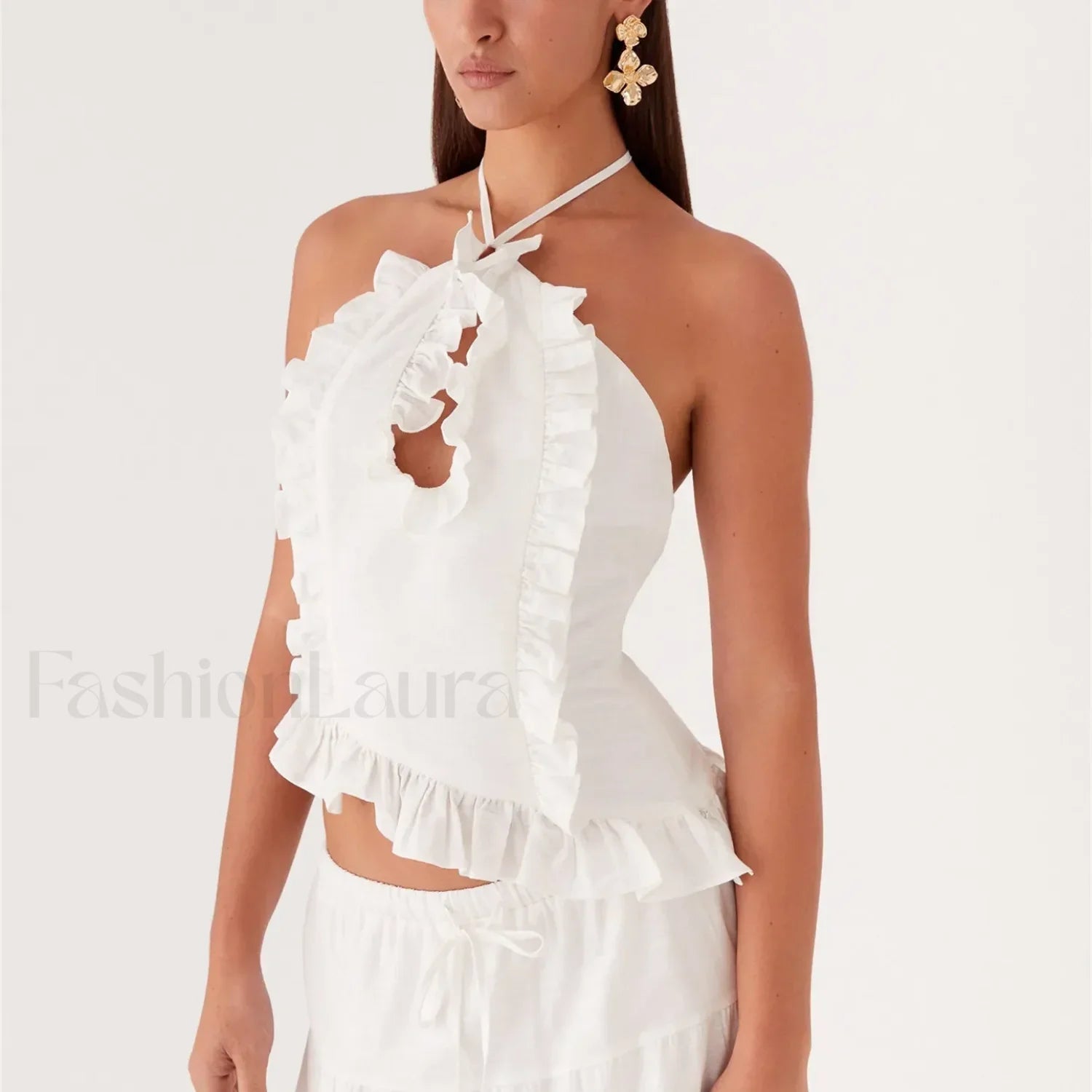 Ruffle Frill Cut-Out Crop Top