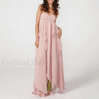 Pink Ruffled Patchwork Chiffon Maxi Dress