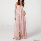 Pink Ruffled Patchwork Chiffon Maxi Dress