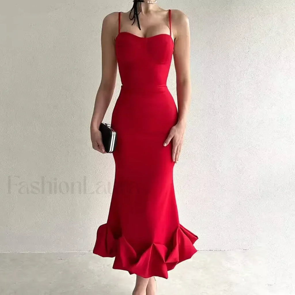Ruffled Pencil Bodycon Midi Dress