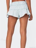 Ruffled Solid Elastic Waist Short