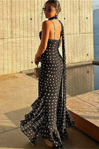Black Spaghetti Strap Tiered Ruffle Hem Maxi Dress