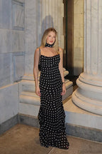 Black Spaghetti Strap Tiered Ruffle Hem Maxi Dress