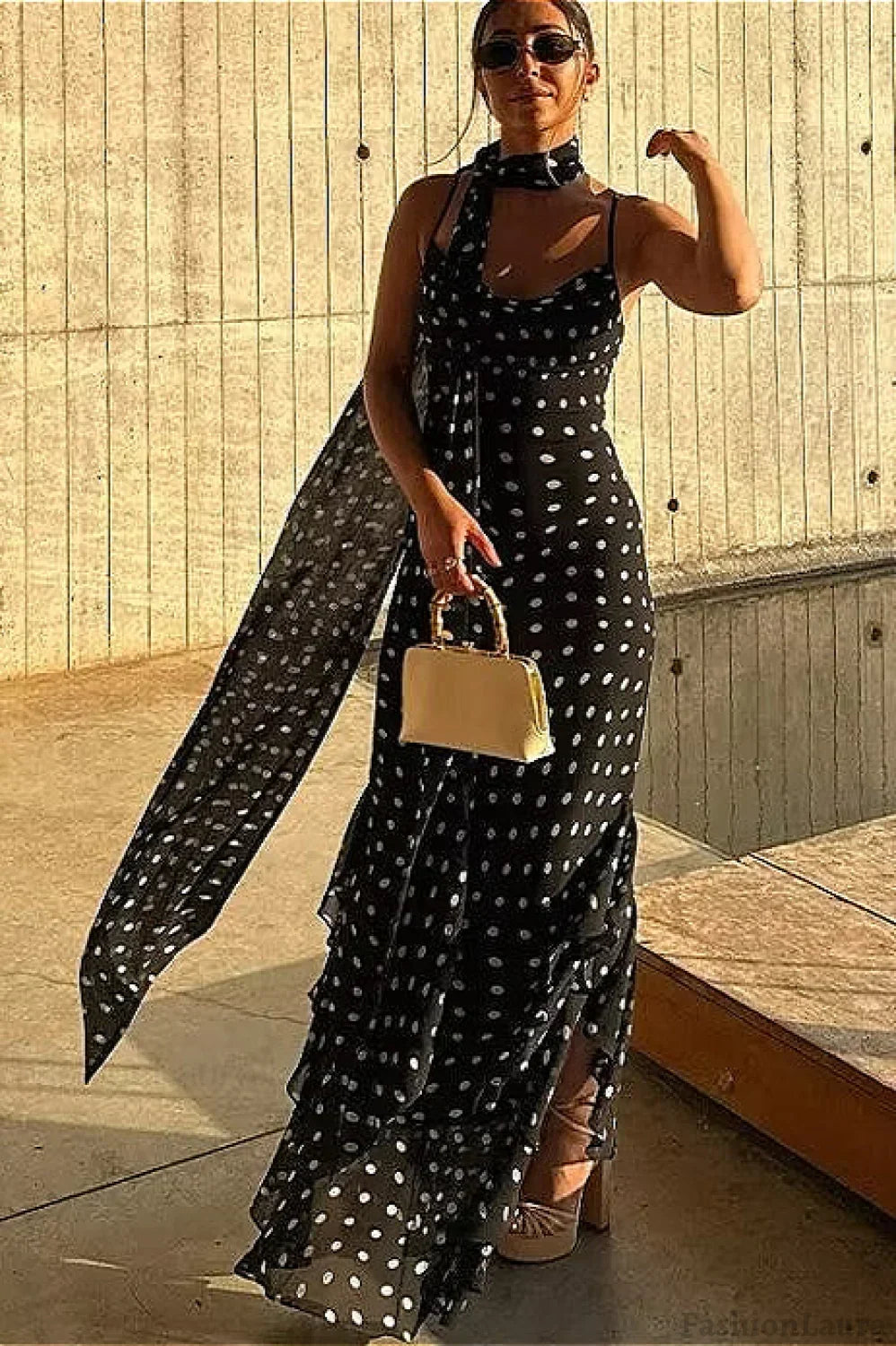 Black Spaghetti Strap Tiered Ruffle Hem Maxi Dress