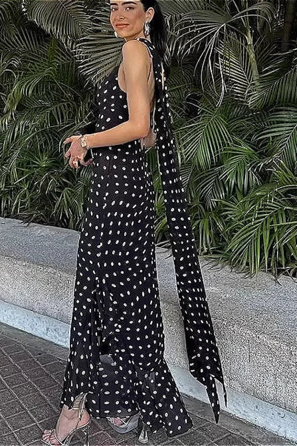 Black Spaghetti Strap Tiered Ruffle Hem Maxi Dress