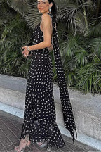 Black Spaghetti Strap Tiered Ruffle Hem Maxi Dress