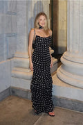 Black Spaghetti Strap Tiered Ruffle Hem Maxi Dress