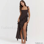 Ruffled Thigh-Split Midi Dress