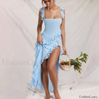 Ruffled Thigh-Split Midi Dress