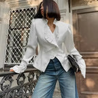 Ruffled White Long Sleeve Blouse