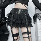 Ruffles Mesh Splice A-line Skirt