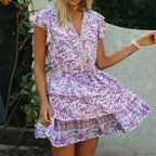 Ruffles Sleeve Floral Beach Boho Mini Dress