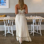 Ruffles Tie-Up Crop Top A-line Maxi Skirt Two Pieces Set