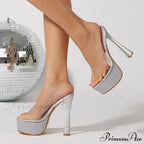 Runway Fashion Glitter Platform Slipper - Women's Sexy Open Toe High Heels Sandal