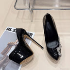 Runway Style Pink High-Heels Women Pumps Spring Autumn Round-Toe Crystal Platform Stiletto Wedding High Heel
