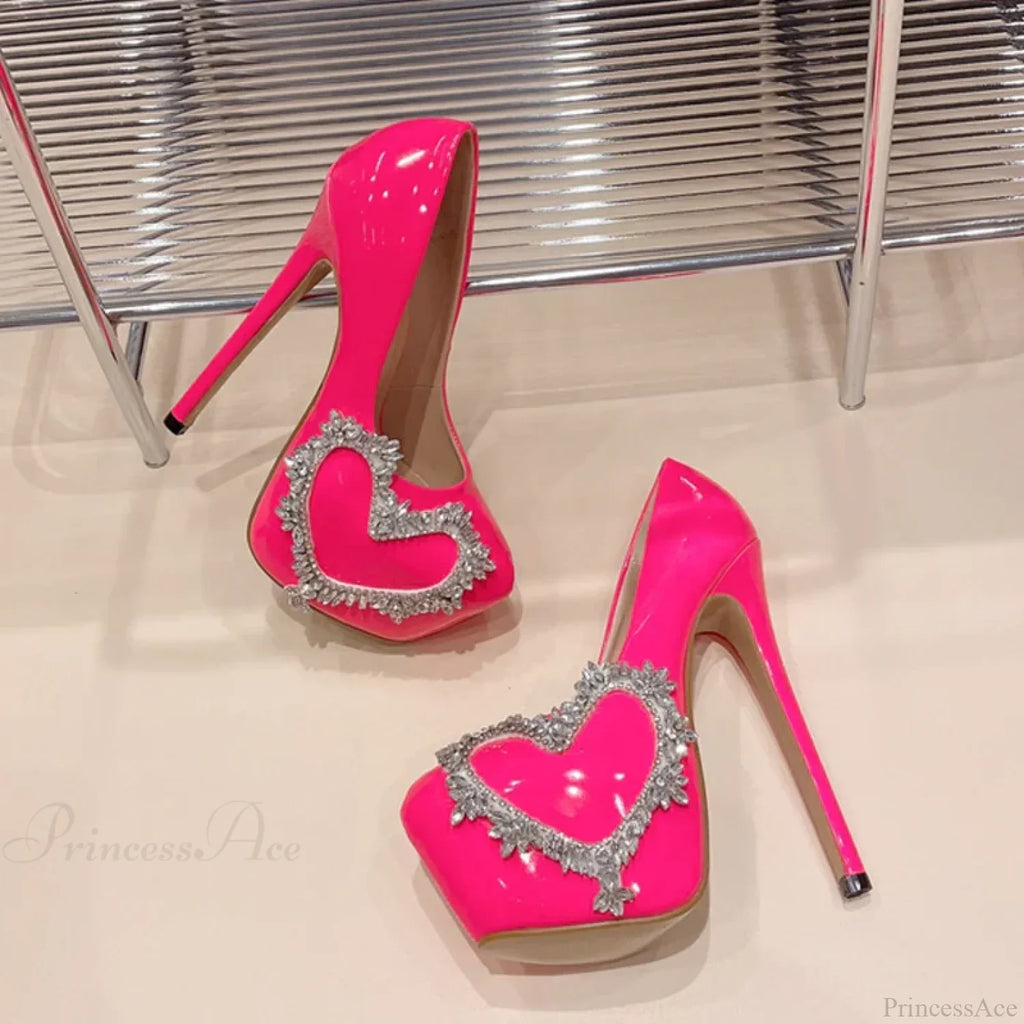 Runway Style Pink High-Heels Women Pumps Spring Autumn Round-Toe Crystal Platform Stiletto Wedding High Heel