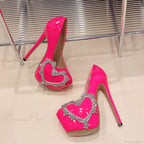 Runway Style Pink High-Heels Women Pumps Spring Autumn Round-Toe Crystal Platform Stiletto Wedding High Heel